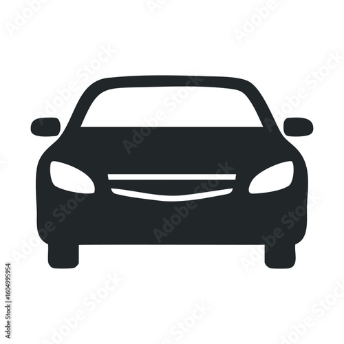 Silhouette of a sedan car front view in minimalist black icon design