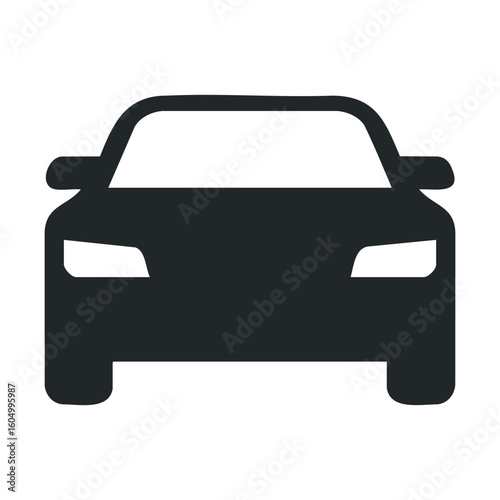 Minimalist black car icon with sleek headlights on white background