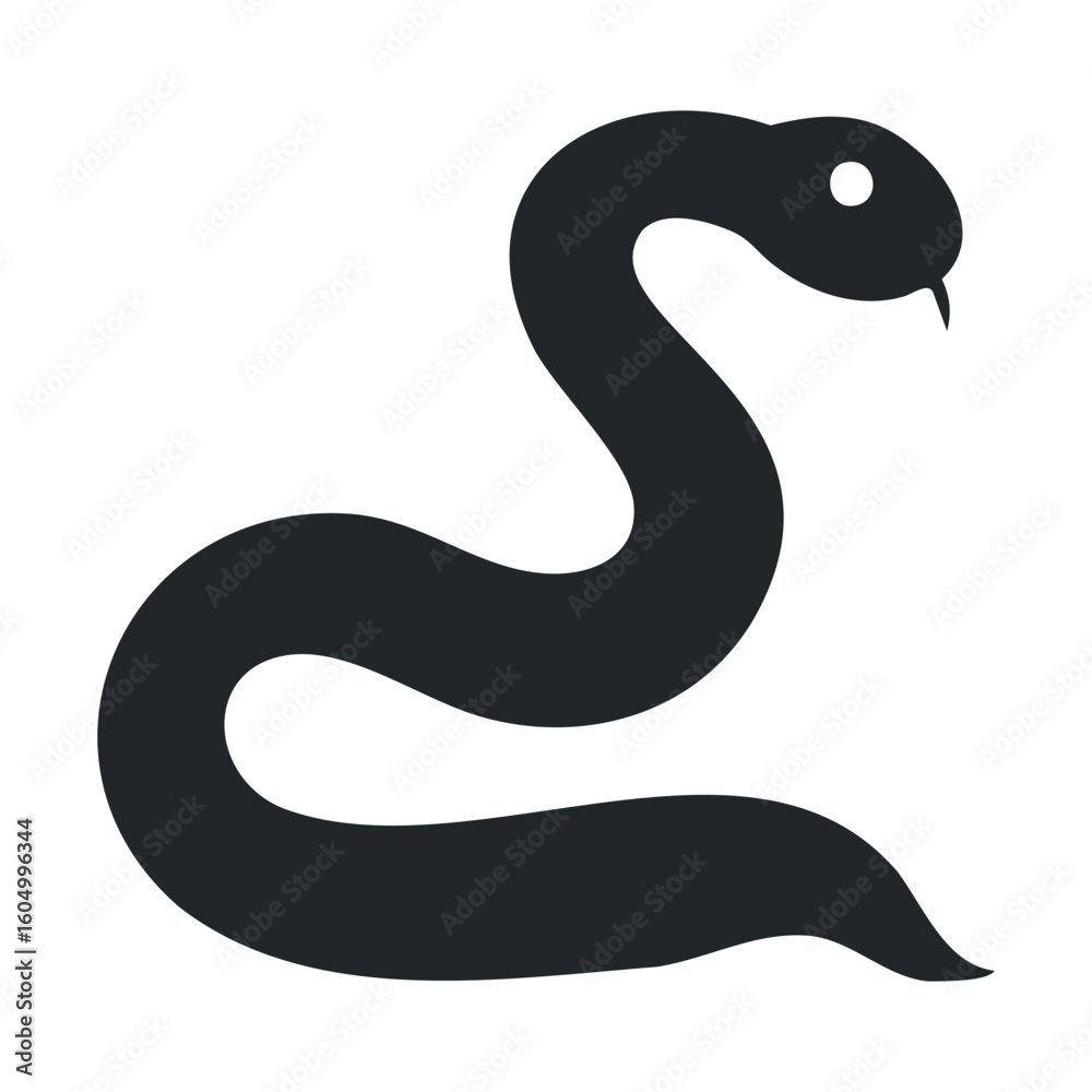 Fototapeta premium Minimalist black silhouette of a snake on white background