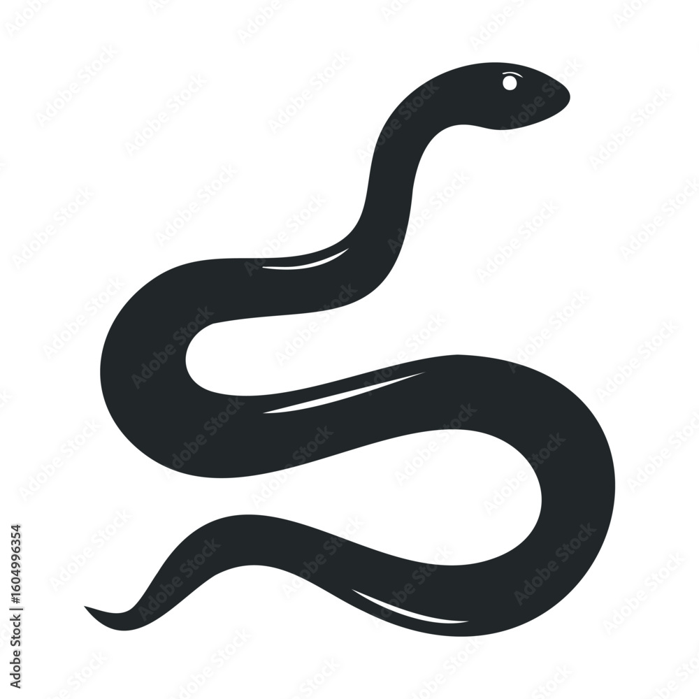 Fototapeta premium Simple black snake icon on white background: stylized reptile silhouette