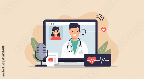 Online video consultation between a doctor and patient on a laptop computer.