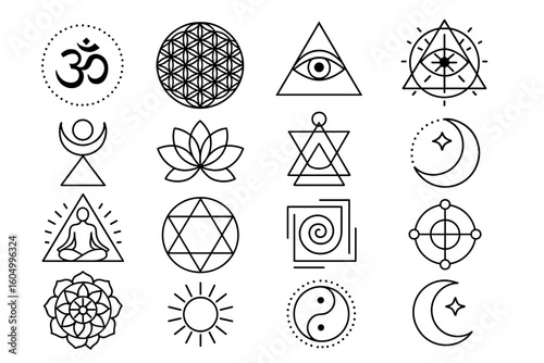 Sacred geometrical symbols: meditation, spirituality, and harmony icons