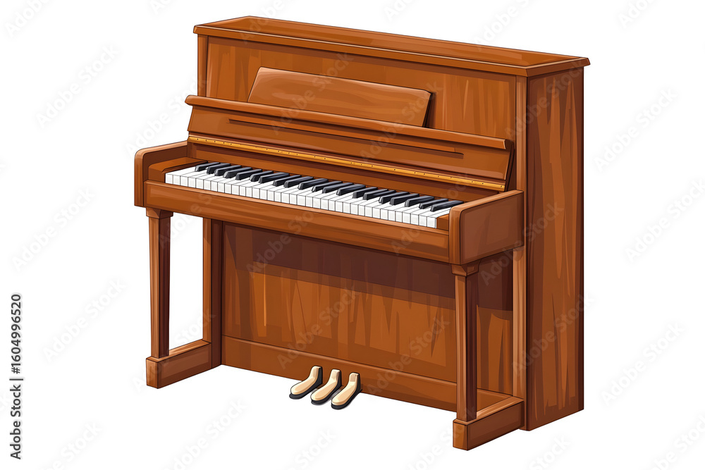 Wooden upright piano with keys and pedals Wooden upright piano with keys and pedals