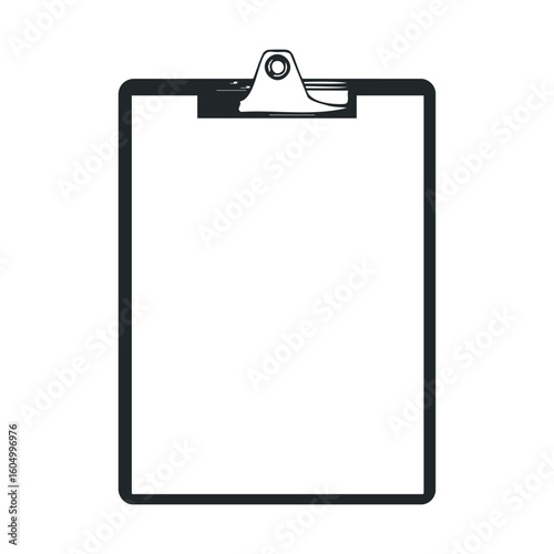 Black and white blank clipboard with metal clip on white background