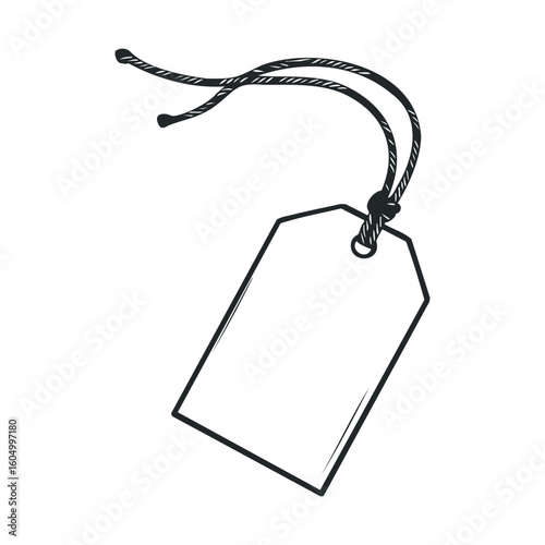 Blank price tag design with twine string on white background