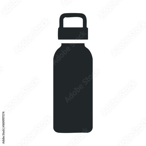 Black silhouette of a water bottle with handle against white background