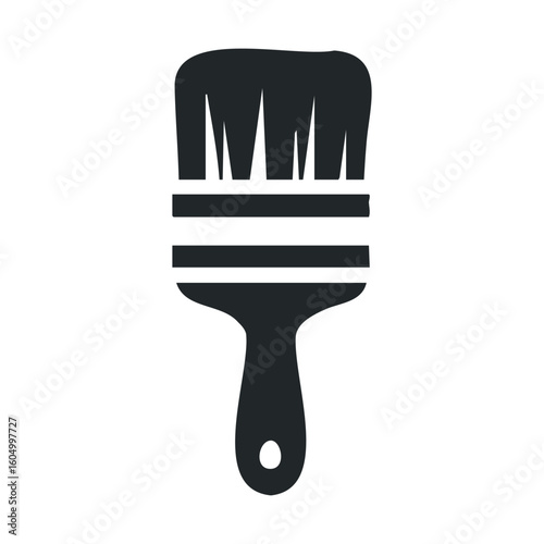 Silhouette of a paint brush icon with black bristles on a white background