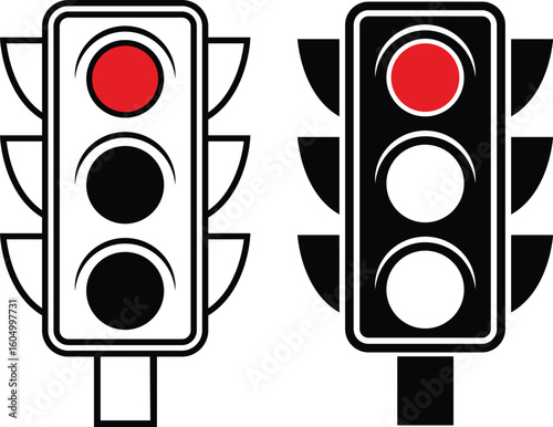 Red light traffic signal icon set. Traffic light signal icon isolated on transparent background. Symbol of road traffic or driving rules. Transport or traffic regulation signs. Vector illustration.