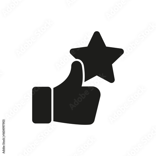 Thumbs Up With Star Solid Icon. Positive Feedback, Approval, And Quality Rating Silhouette Symbol. Customer Satisfaction And Excellence Representation. Isolated Vector Illustration