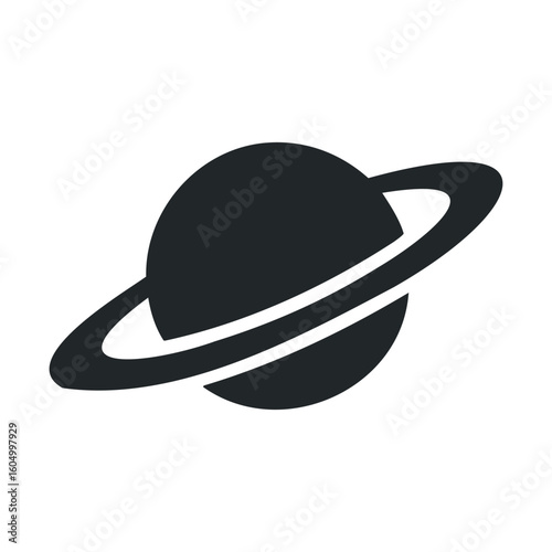Minimalist saturn icon with rings on white background