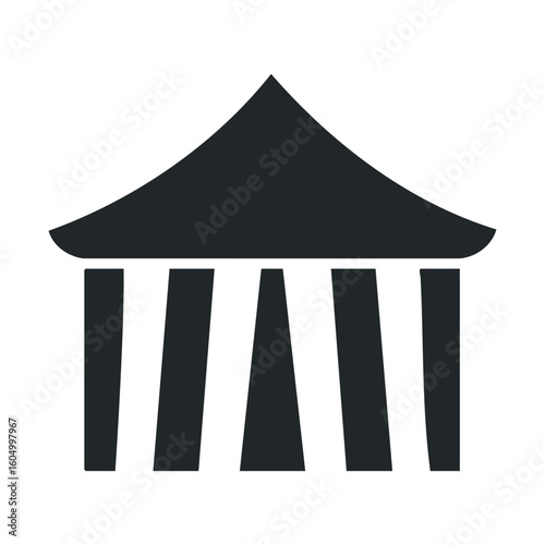 Black circus tent icon with striped canopy design