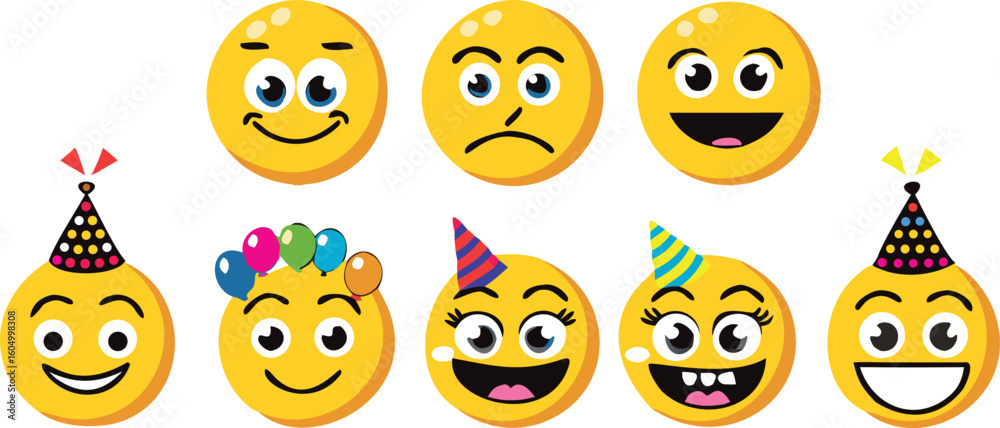 Fototapeta premium set of funny cartoon eyes smile face cheerful