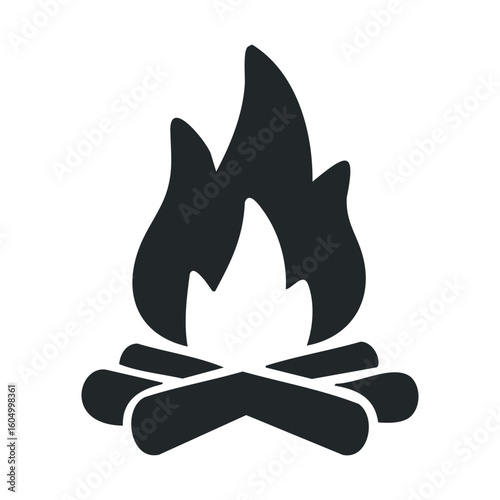 Minimalist campfire icon with logs and flames