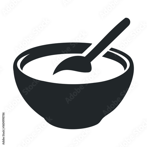 Silhouette of a bowl with spoon - minimalistic black and white icon