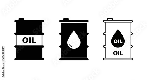 Black and white oil barrel icons representing petroleum industry and energy resources