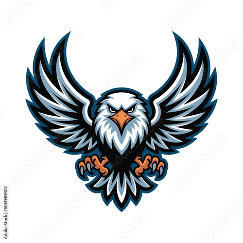 Aggressive Flying Eagle Mascot Logo with Spread Wings – Vector Illustration.