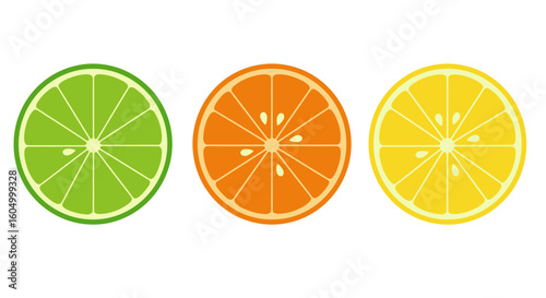 Vibrant Citrus Fruit Slices Lemon Lime and Orange on White Background