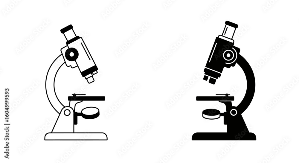 Fototapeta premium Two microscope icons one in black and white science and research