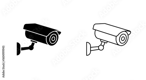 Security camera icons in black and white surveillance system concept