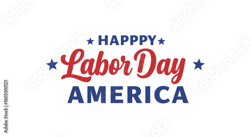 Happy Labor Day America patriotic banner with stars and red and blue text