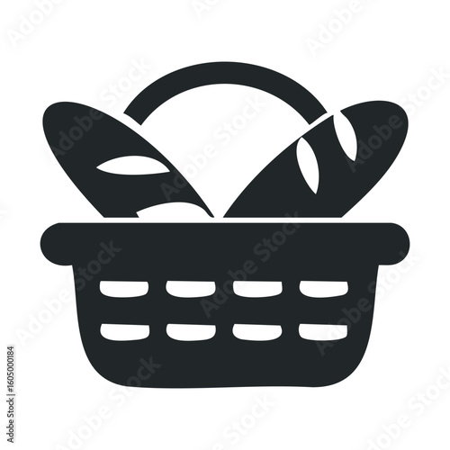 Silhouette of a picnic basket with baguettes - simplistic food icon design