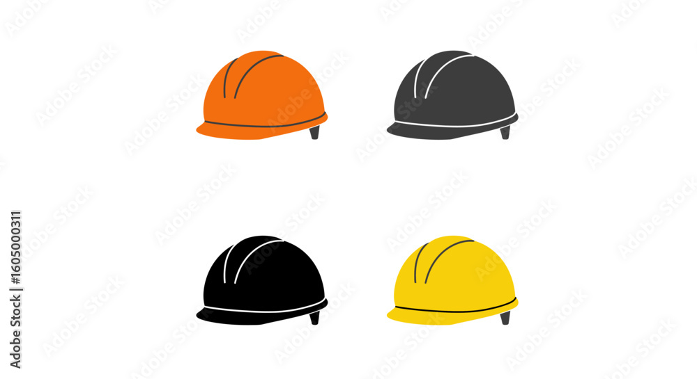 Fototapeta premium Four Hard Hats Safety Icons Construction Worker