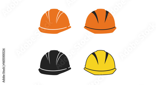 Four Hard Hats Safety Icons in Different Colors