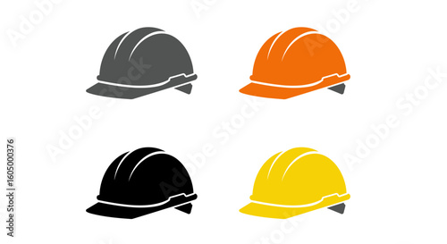 Four Hard Hats Safety Icons in Different Colors