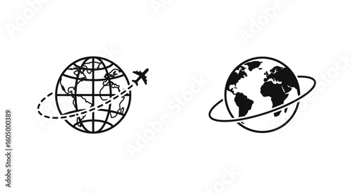 Global Travel Airplane Icons Set Design