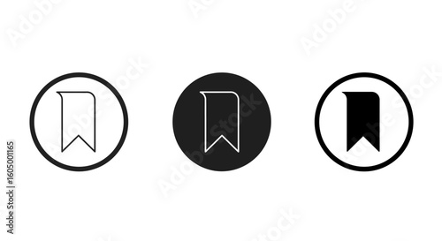 Bookmark Icon in Black Circle with Line Art Style Illustration