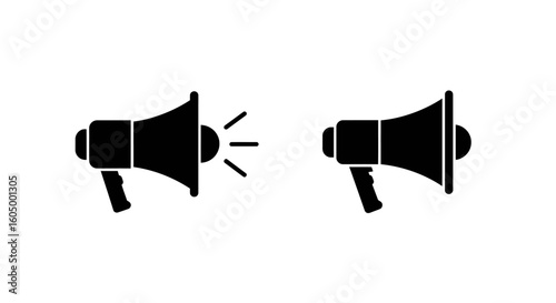 Two Megaphones Facing Each Other in Black and White Silhouette