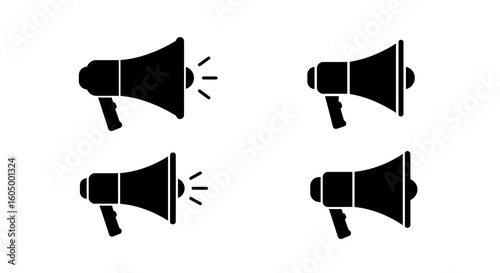 Black and White Megaphone Icons Representing Communication and Announcement Concepts