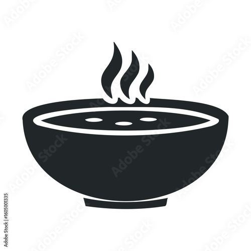 Hot soup icon in black and white silhouette design