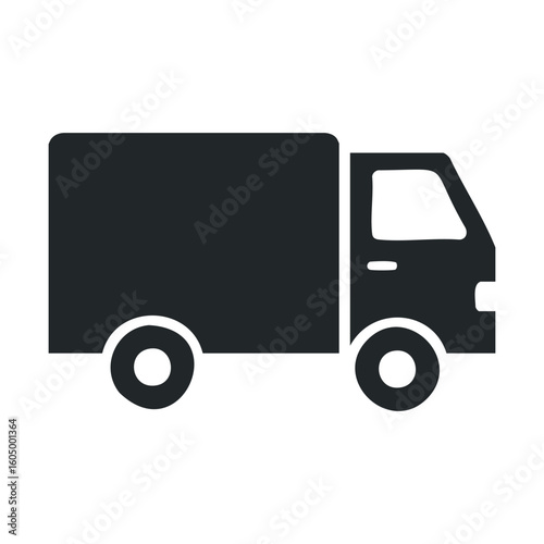Minimalist black truck icon on white background