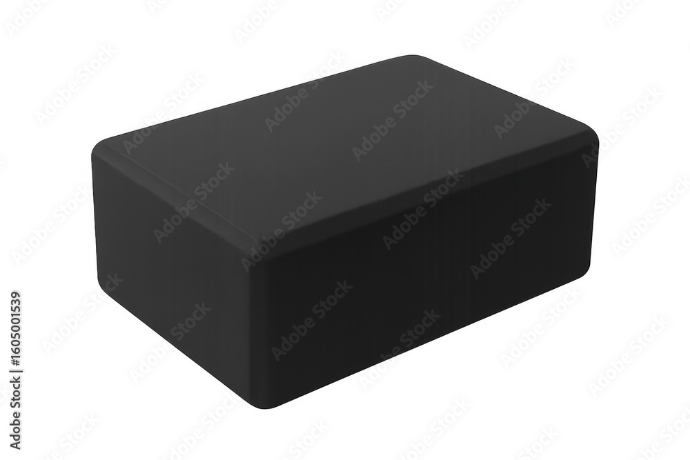 Fototapeta premium Yoga practitioner using black foam block for supporting challenging poses, improving alignment and flexibility against clean transparent surface