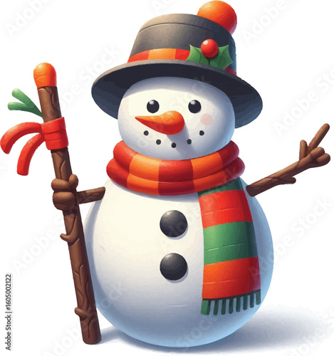 a vector clipart of a realistic Snowman illustration