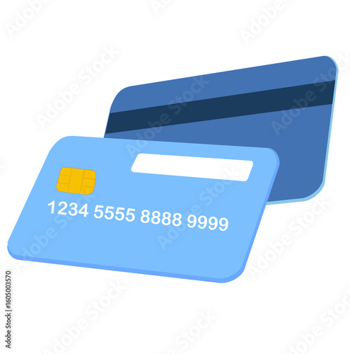 Blue card with chip and card number on pink background.