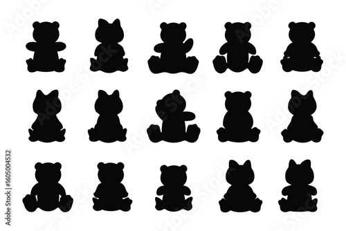 A grid of identical black silhouettes of a cartoonish dinosaur standing on its hind legs