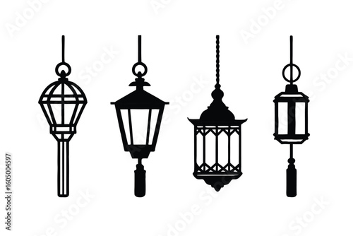 Vintage Lamps Icons Detailed Photo Realistic Vector