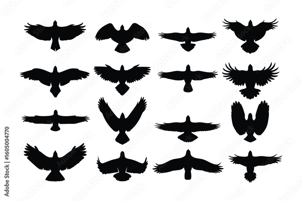 Naklejka premium A collection of playful and mysterious black cat silhouettes in various poses and expressions against a white background