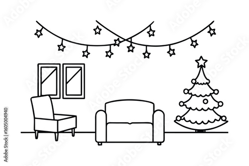Living Room With Twinkling Christmas Lights