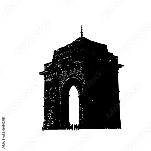 grunge style india gate silhouette illustration for patriotic and historic themes