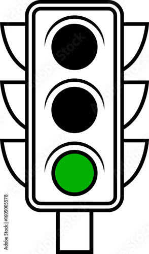 Green light traffic signal icon. Traffic light signal icon isolated on transparent background. Symbol of road traffic or driving rules. Transport or traffic regulation sign. Vector illustration.