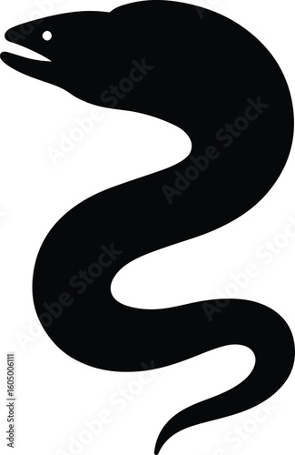 Silhouette moray eel swimming black and white vector illustration
