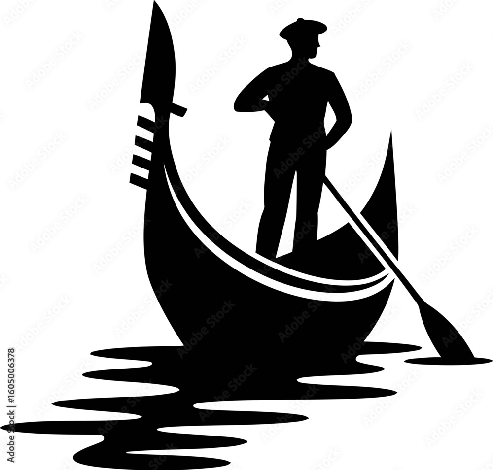 Fototapeta premium Gondolier in Venice Gondola Silhouette