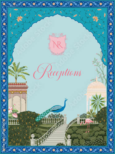Traditional wedding invitation card design. Rajasthani Jaipuri wedding Invitation. Mughal Wedding Invitation Card Design.