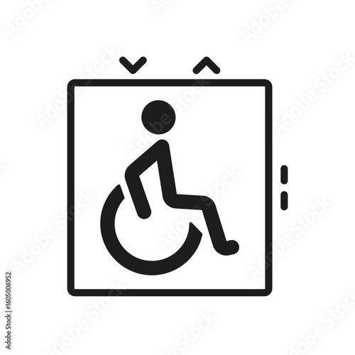 Wheelchair Accessible Elevator Solid Icon. Accessibility And Mobility Support Silhouette Symbol. Inclusive Design And Barrier-Free Access. Isolated Vector Illustration