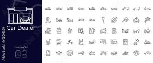 Car Dealer Line Editable Icons set. Vector illustration in modern thin line style of Car Dealer icons: dealership, sale, automobile, etc