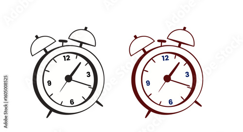 Retro Style Alarm Clock Outline Design, Alarm Clock Line Drawing in Retro Style