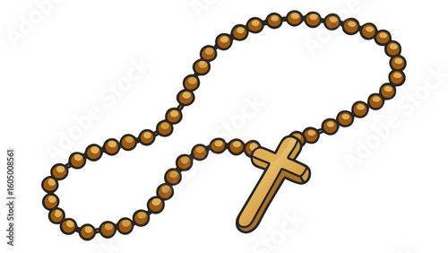 Wooden rosary beads with cross in simple design  